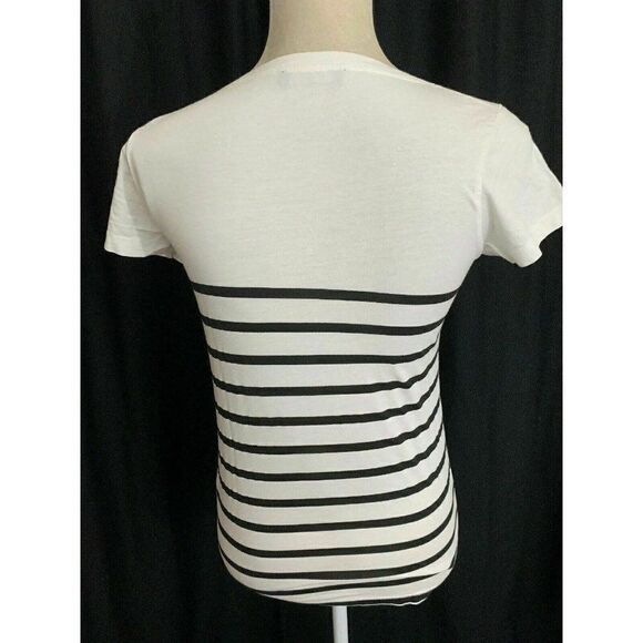 Zara WB Womens Black White Striped Star Print Short Sleeve Top T Shirt Small - Picture 5 of 7